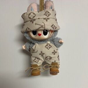 Labubu Designer Overalls Bucket Hat 4 Piece Outfit Backpack Bag Boots Tims